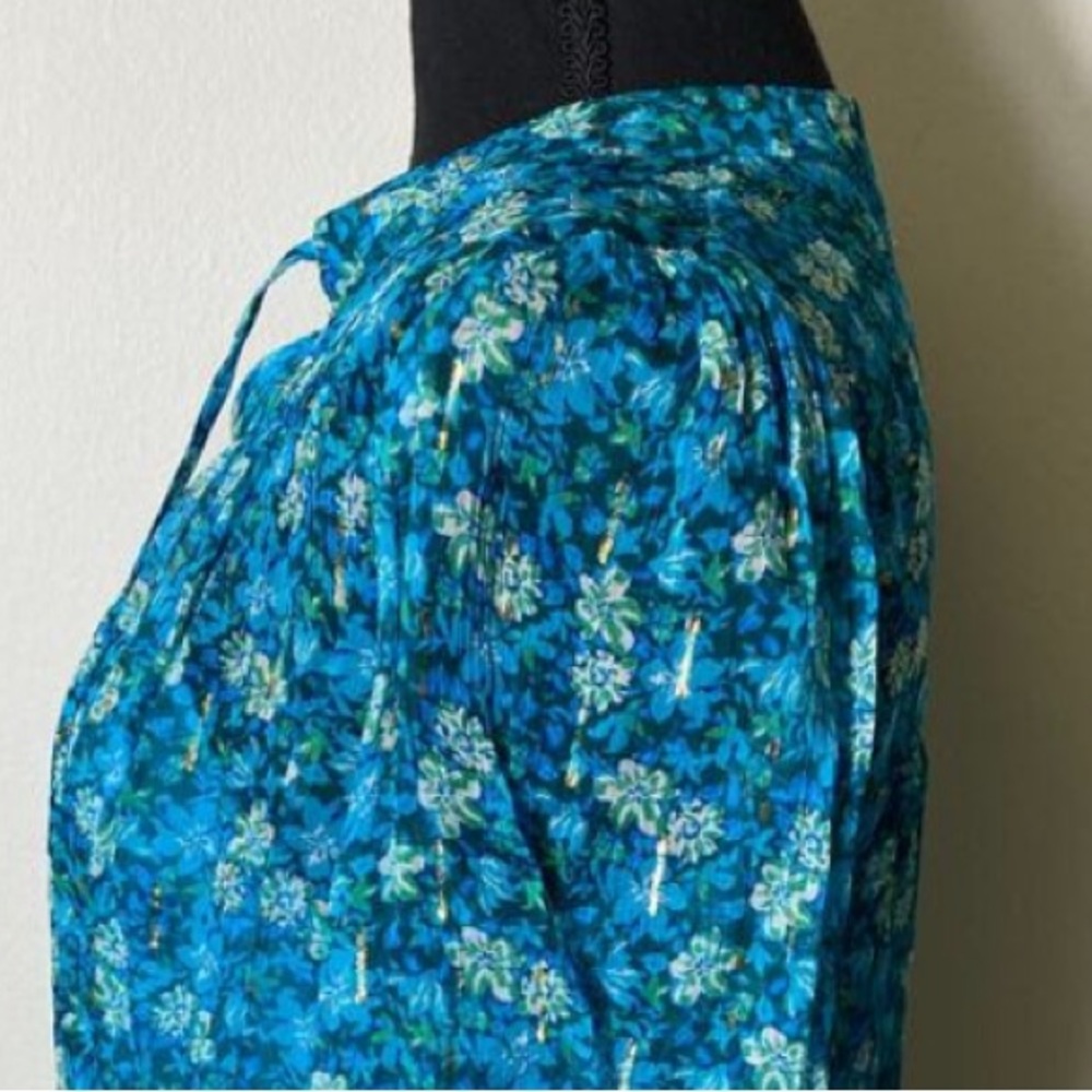 Shoshanna Regency Gold Liberty Print Y2K “Edie” Fairy Blouse Primary Blue - Picture 6 of 9